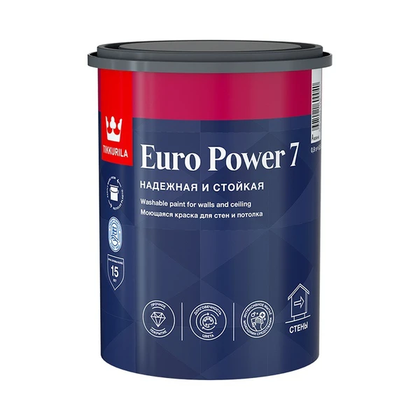 Фото Краска моющаяся матовая EURO POWER 7 База А TIKKURILA 0,9 л