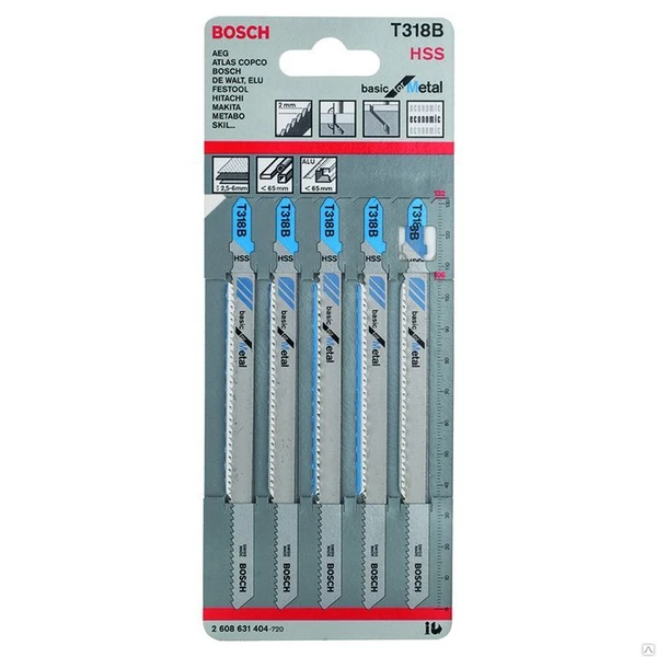 Фото Bosch 5 Пилки лобз. Т318 В HSS, шаг 2мм, дл. 132мм, листовая сталь 2,5-6мм,