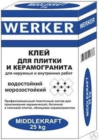 Фото Клей для камня "WERKER Мидлкрафт" для внутренних и наружных работ, 25 кг.