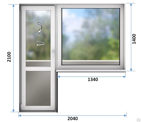 Фото Балконный выход с поворотно-откидной дверью и глухим окном 2040*2150