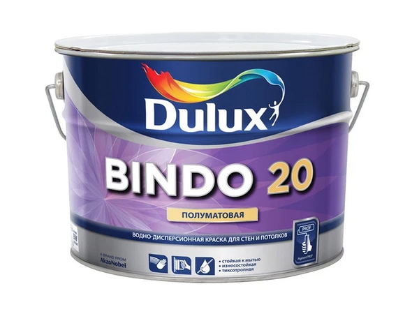 Фото DULUX BINDO 20 КРАСКА ВОДНО-ДИСПЕРСИОННАЯ ДЛЯ СТЕН И ПОТОЛКОВ ПОЛУМАТОВАЯ Дулюкс