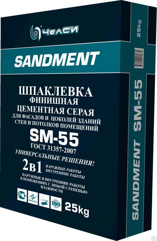 Фото Шпаклёвка универсальная цементная серая SANDMENT SM-55, 25кг