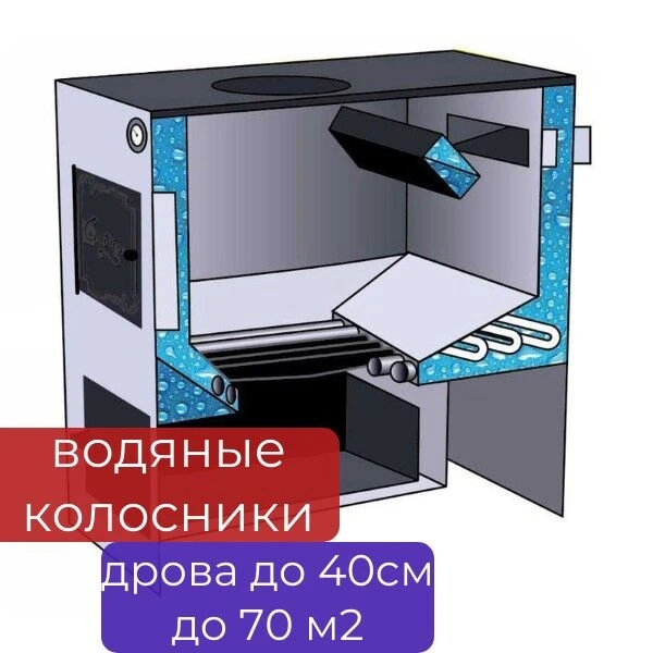 Фото Котел на твердом топливе Сибирь, 10 кВт универсальный,без тэна, КВО 10, водонаполненные колосники