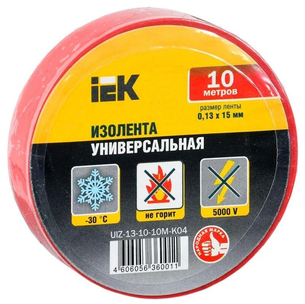 Фото Изолента ПВХ 0.13х15мм (рул.10м) красн. IEK UIZ-13-10-10M-K04