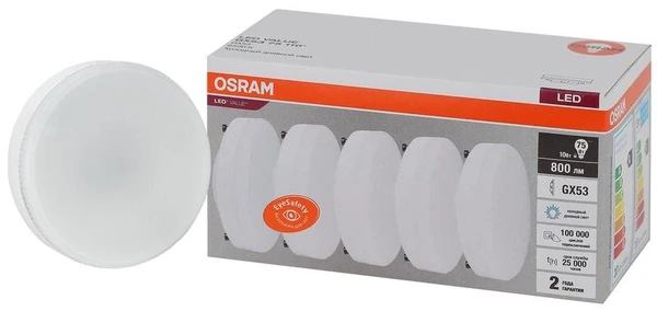 Фото Лампа светодиодная LED Value LVGX5375 10SW/865 230В GX53 2х5 RU (уп.5шт) OSRAM 4058075584204