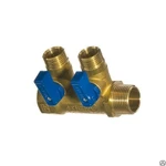 фото Коллектор Tiemme 3/4" внутр(г) х 2 отвода 1/2" нар(ш) х 3/4" нар(ш) с шаров