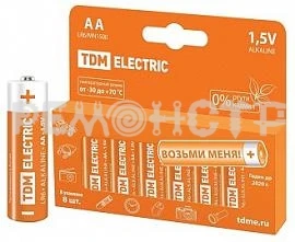 Фото Элемент питания LR6 AA Alkaline 1,5V PAK-8 TDM (8/96) КРАТНО 8ШТ (П)