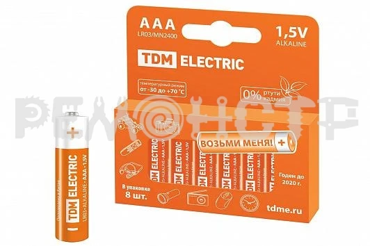 Фото Элемент питания LR03 AAA Alkaline 1,5V PAK-8 TDM (8/96) КРАТНО 8ШТ (П)