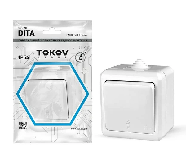 Фото Переключатель 1-кл. ОП Dita IP54 10А 250В бел. TOKOV ELECTRIC TKL-DT-P1-C01-IP54