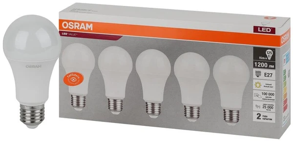 Фото Лампа светодиодная LED Value LVCLA125 15SW/830 230В E27 2х5 RU (уп.5шт) OSRAM 4058075577800