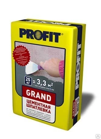 Фото Шпатлевка цементная ремонтная, серая Profit Grand - 25 кг