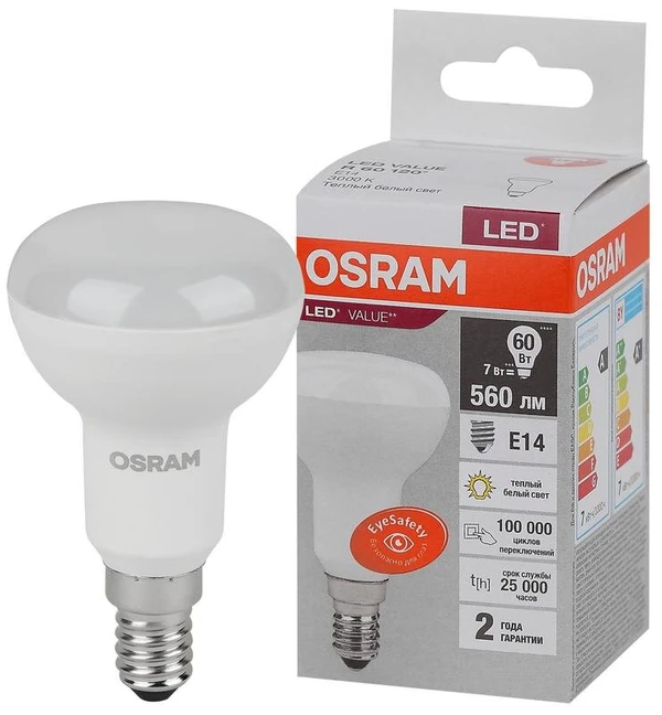 Фото Лампа светодиодная LED Value LVR60 7SW/830 230В E14 10х1 RU OSRAM 4058075581661