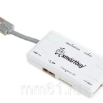 фото Картридер+Хаб Smartbuy USB 2.0 3 порта SD/microSD/MS/M2 Combo, белый (STRH-750-W)