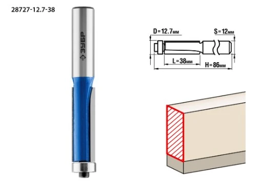 Фото Прямая кромочная фреза Зубр 28727-12.7-38