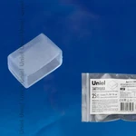 фото Зажим (заглушка) для ленты UCW-K14-CLEAR 025 POLYBAG Изолирующий зажим (заглушка) для светодиодной ленты 220В, 14-16х7мм, цвет прозрачный, 25 штук в пакете. TM Uniel.