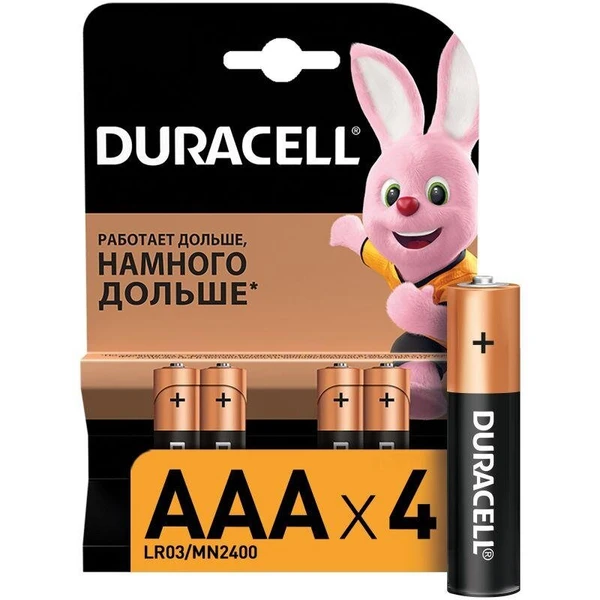 Фото Элемент питания алкалиновый LR MN 2400/LR03 Basic BP-4 (блист.4шт) Duracell Б0014046/Б0026813