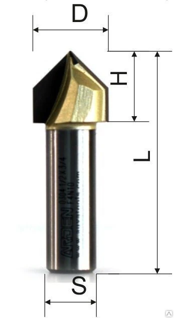 Фото Фреза пазовая гальтельная V-образная для дерева ARDEN (D-12,7мм/ H-12,7мм/