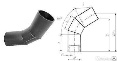 Фото Отвод 45° и 30° сварной 26 (PN 6) ПЭ 100 SDR d 710