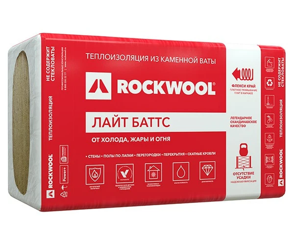 Фото Каменная вата Rockwool Лайт Баттс (1000x600х50мм) 10 шт. 6м2 (0.3м3)