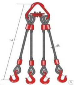Фото Строп канатный четырехветвевой, паук 4СК г/п 32 т длина 4 м d 36.5