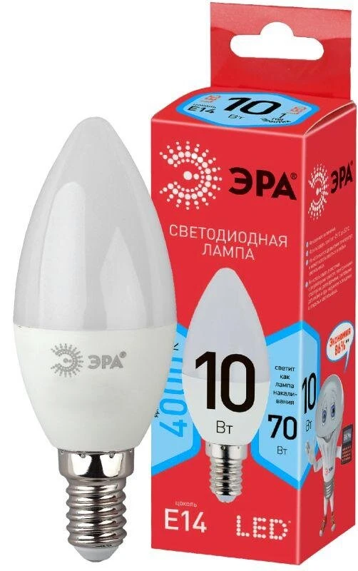 Фото Лампа светодиодная ECO LED B35-10W-840-E14 (диод свеча 10Вт нейтр. E14) ЭРА Б0032963