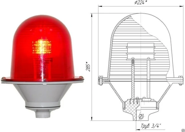 Фото Заградительный огонь низкой интенсивности ЗОМ-80LED &gt;32cd,
тип Б