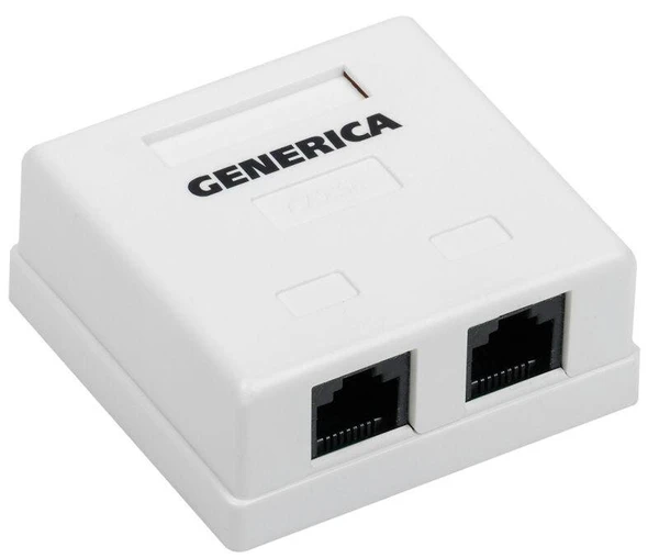 Фото Розетка информационная RJ45 кат.5е UTP 2 порта настенная GENERICA ITK CS2-1C5EU-22-G