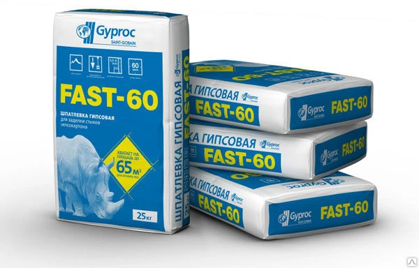 Фото Шпаклевка для ГКЛ Gyproc FAST-60, 25 кг