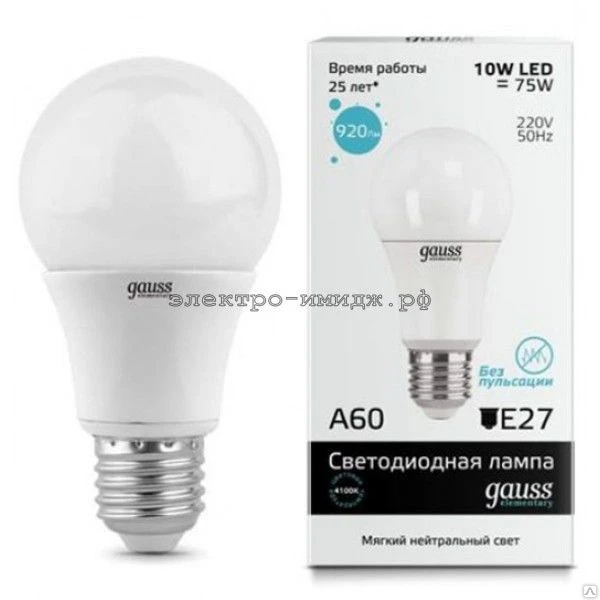 Фото Лампа светодиодная LED-A60-elementary 10W E27 4100K 920Lm Gauss