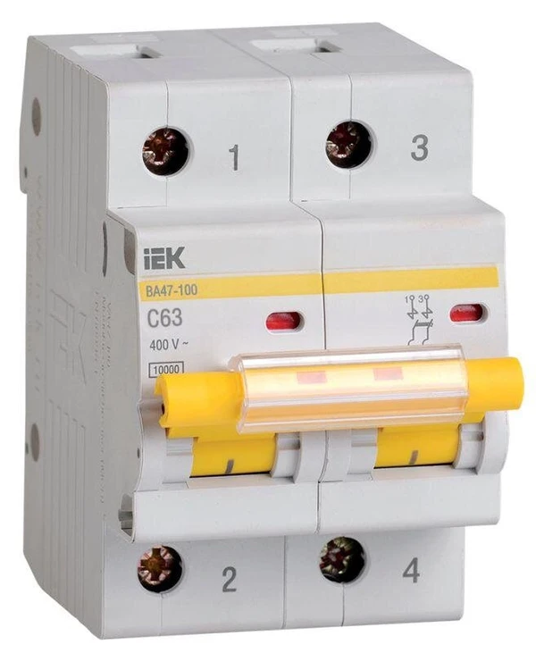 Фото Выключатель автоматический модульный 2п C 63А 10кА ВА47-100 IEK MVA40-2-063-C