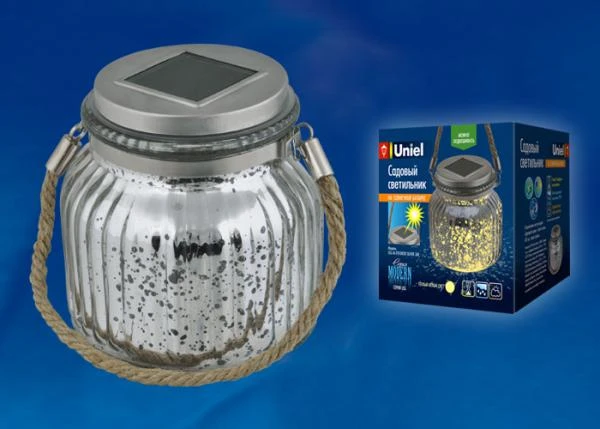 Фото Светильник садовый USL-M-211/GN120 SILVER JAR Садовый светильник на солнечной батарее. Теплый белый свет. 1*АА Ni-Mh аккумулятор в/к. IP44. TM Uniel.