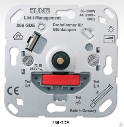 Фото 266GDE JUNG диммер(светорегулятор) роторный для ламп накаливания 60-600W