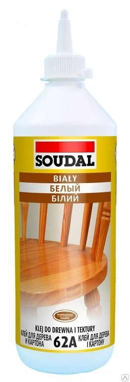 Фото Белый клей для дерева 62А Soudal на основе ПВА дисперсии 12*250 мл (107656)