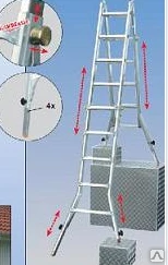 Фото Лестница телескопическая шарнирная 4х5 перекладины (с 4 удлин.стоек)