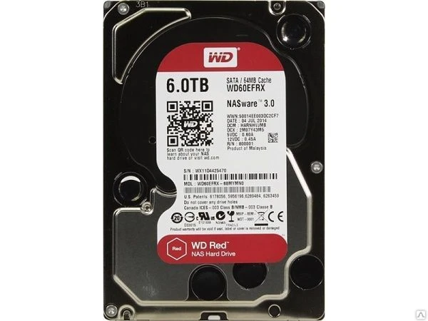 Фото Жесткий диск 3.5" 6Tb WesternDigital WD Red WD60EFRX, 5400rpm, 
64Mb, SATA3