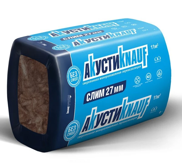 Фото Утеплитель АкустиКНАУФ СЛИМ AS037 (27х600х920 мм) 20шт, 11м2 (0,298м3) KNAUF INSULATION