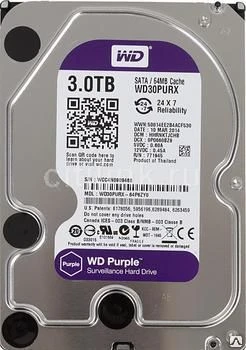 Фото Жесткий диск WD Purple WD30PURX, 3Тб, HDD, SATA III, 3.5" Western D