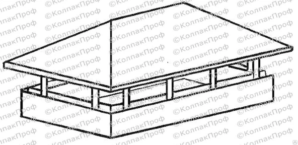 Фото Колпак металлический на трубу дымохода с четырехскатной крышей Тип 1