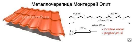 Фото Металлочерепица "Монтеррей Элит" (модульный рез 3D) 1180x1100, 0,5 мм
