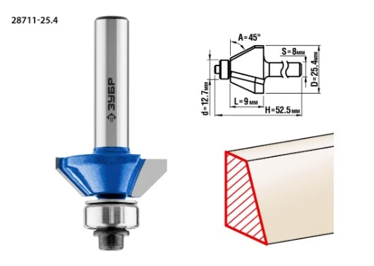 Фото Фреза по дереву кромочная калевочная Зубр 28711-25.4
