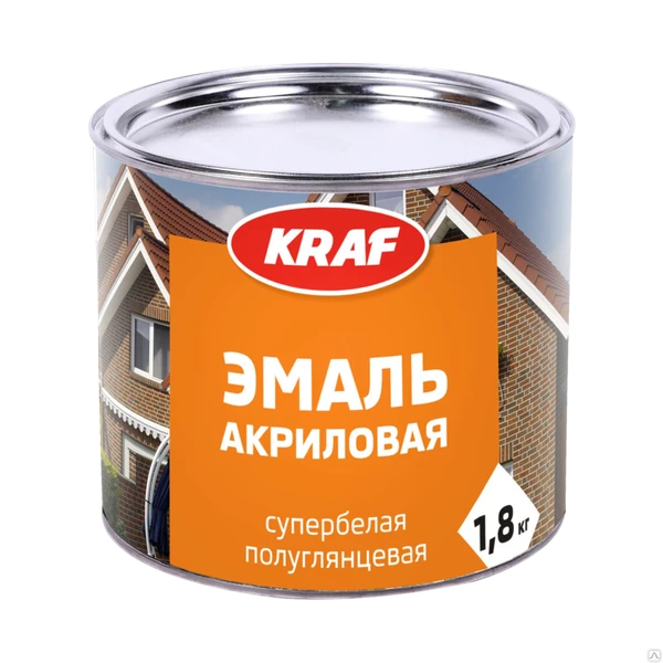 Фото Эмаль акриловая KRAF супербелая полуглянцевая (банка 5 кг)