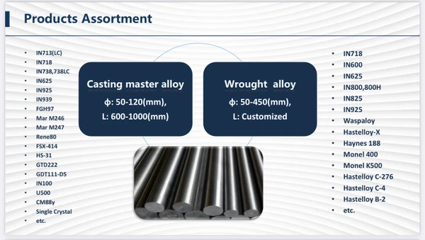 Фото литые прутки жаростойких никелевых сплавов INCONEL 713(LC), INCONEL 939