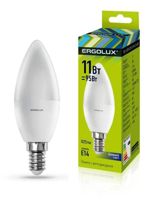 Фото Лампа светодиодная LED-C35-11W-E14-6K Свеча 11Вт E14 6500К 172-265В Ergolux 13620