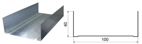 Фото Профиль  направляющий для ГВЛ ПН *100*40*3000 (толщина 0,5 - 0,6мм)
