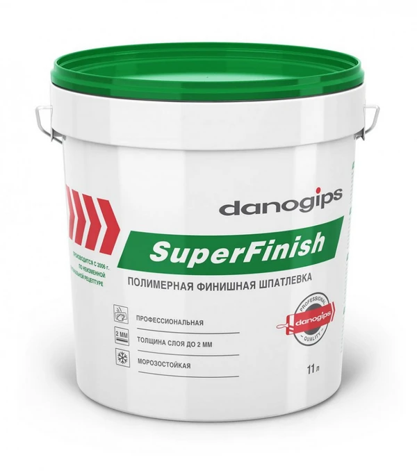 Фото Шпатлевка финишная DANOGIPS SuperFinish, белая полимерная 11л (18,1кг)