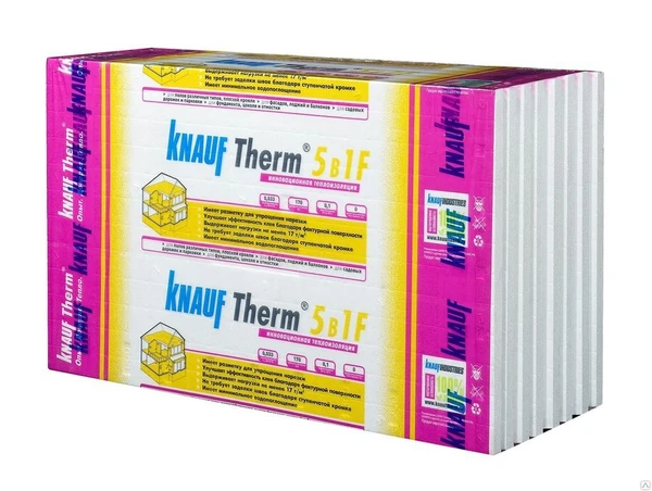 Фото КНАУФ Пенополистирол Therm 5 в 1 F 1000х600х50мм (4,8м2=0,24м3) (8шт)