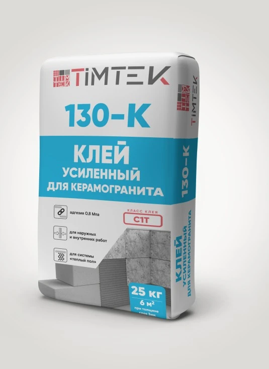 Фото TimTek 130-K Клей усиленный для керамогранита 0,8МПа, класс С1Т, 25кг