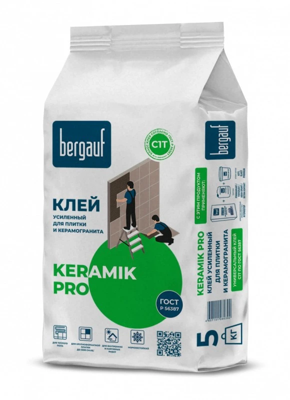 Фото Клей усиленный для керамической плитки Bergauf Keramik Pro (C1T) серый 5 кг