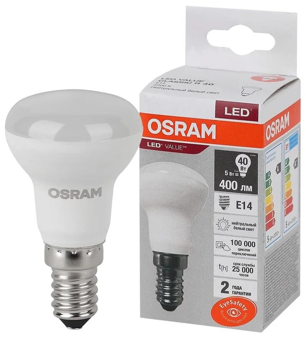 Фото Лампа светодиодная LED Value LVR40 5SW/840 230В E14 10х1 RU OSRAM 4058075582576