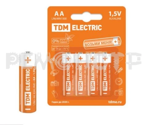 Фото Элемент питания LR6 AA Alkaline 1,5V BP-4 TDM (цена за 4ШТ) П